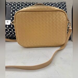 vici woven crossbody bag tan faux leather